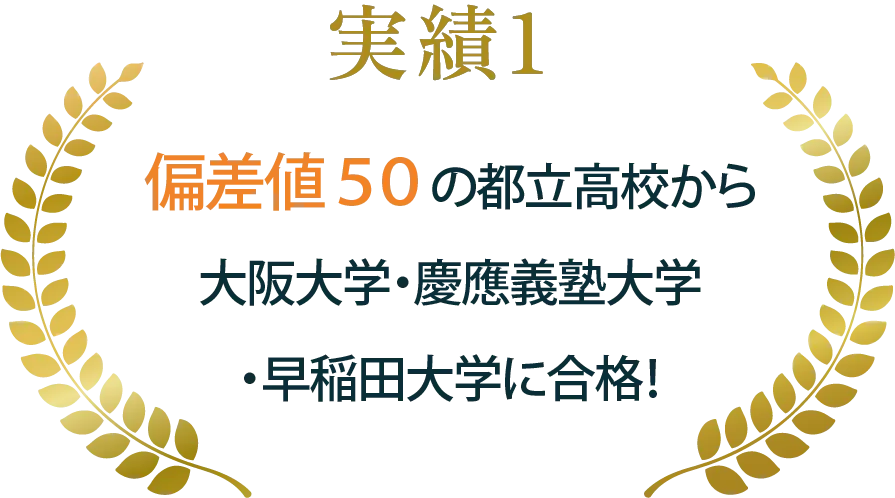 実績1 偏差値50の都立高校から大阪大学・慶應義塾大学・早稲田大学に合格!